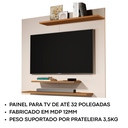 Ver imagem 2 de Painel de Parede para Tv 42” com 3 Prateleiras para Sala ou Quarto - Jm3 Móveis:offwhite/nature