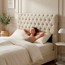 Ver imagem 6 de Cabeceira Cama Box Casal Padrão Sarah 140cm com Frame Bouclê Bege - Abmaza