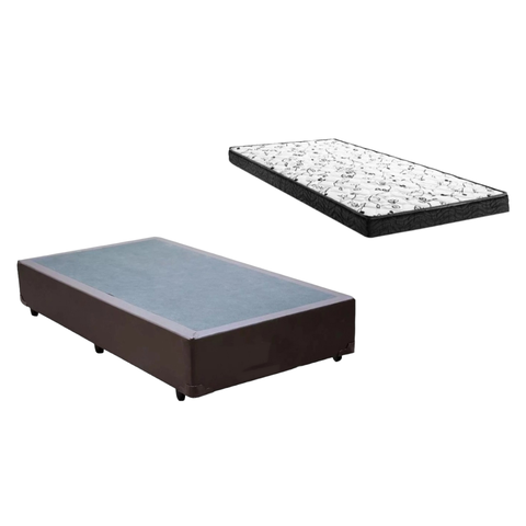 Cama Box Solteiro Marrom + Colchão Mola Ensacada Cor:marrom Cor:marrom:marrom