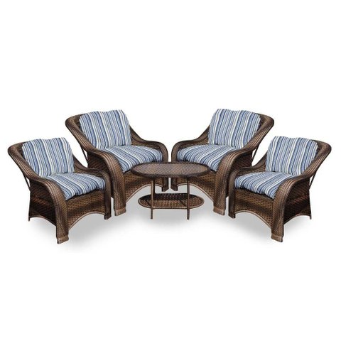 Conjunto de Poltronas Fibra Sintética Melo - 4 Poltronas + 1 Mesa Centro - Tecido Alanta