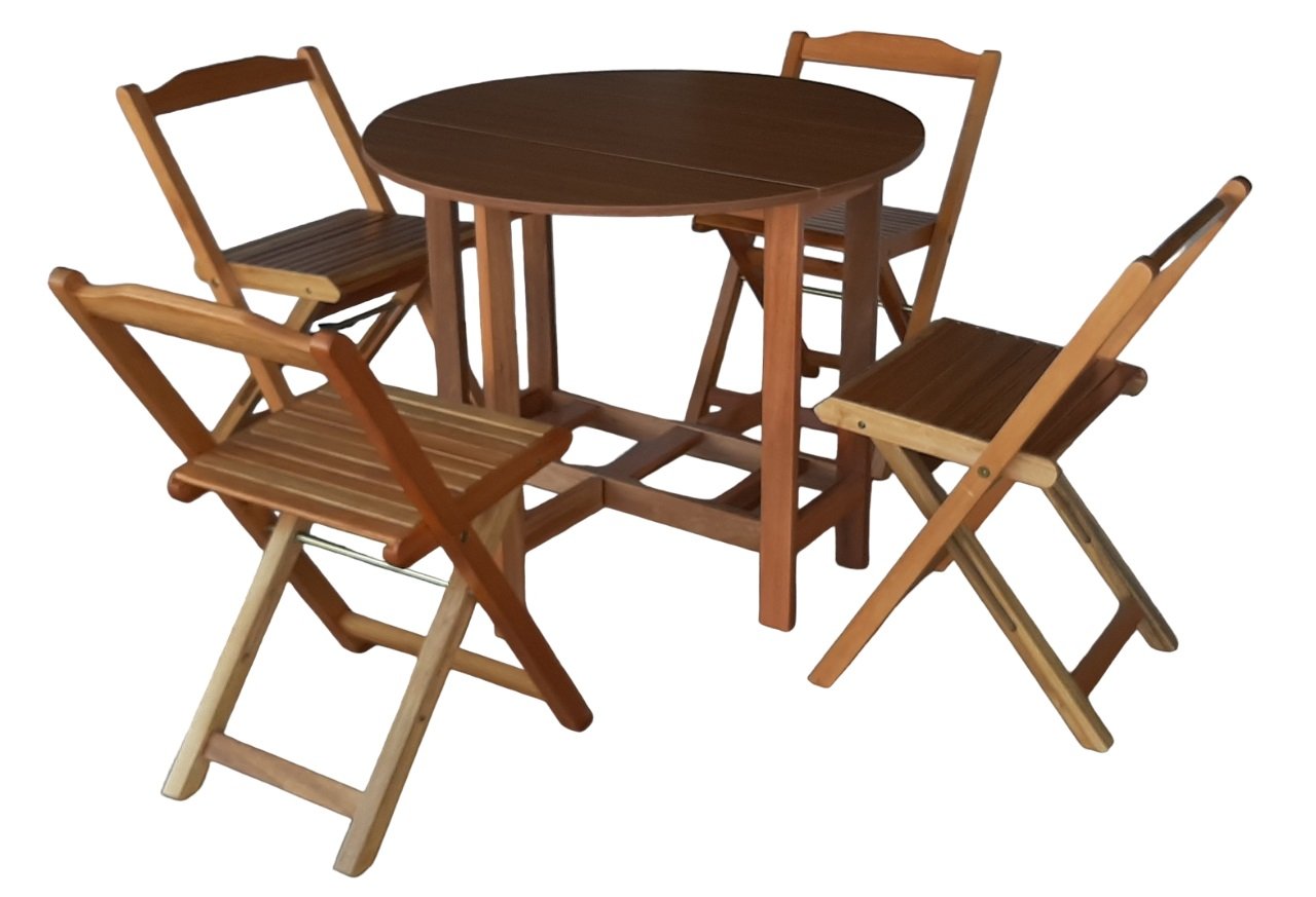 Conjunto Prático Mesa e 4 Cadeiras Dobrável Mel, Bar-cozinha-lazer-varanda ( Redonda ) - 13