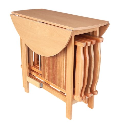 Conjunto Prático Mesa e 4 Cadeiras Dobrável Mel, Bar-cozinha-lazer-varanda ( Redonda )