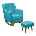 Ver imagem 1 de Cadeira Poltrona Amamentação Balanço Áquila C/puff Veludo Azul Turquesa