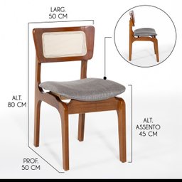 Kit 8 Cadeiras de Jantar Portugal Madeira Imbuia com Encosto Tela Rattan Linho Cinza L55 - 4