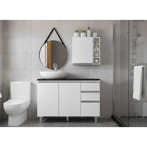 Conjunto Aéreo 40cm, Nicho Adega e Balcão 120cm Evidence - Branco