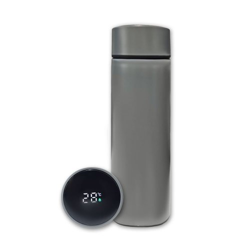 Garrafa Térmica Aço Inox com Termômetro Digital Led 500ml Cinza