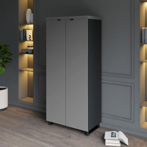 Armário Alto para Escritório com Portas e 4 Prateleiras 80 x 45 x 160 cm F5 Office Cor:Cinza