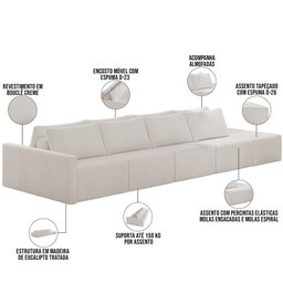 Sofá Ilha Modular para Sala 392cm com Puff Dublin K01 Bouclê Creme - Lyam Decor - 4