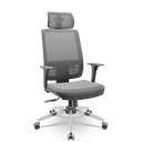Ver imagem 1 de Cadeira Presidente Brizza Plaxmetal Tela Cinza Base Cromada Relax Assento Vinil