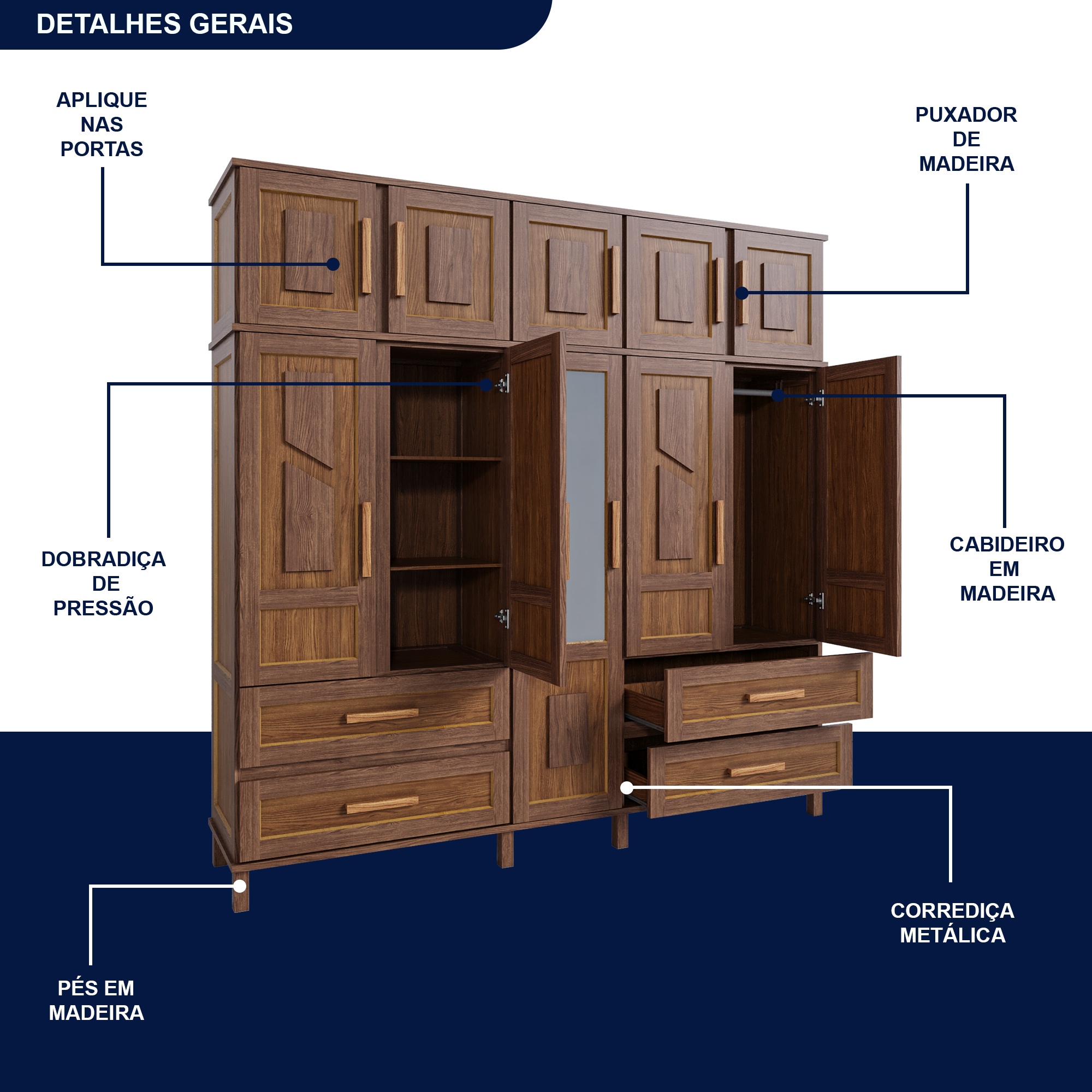 Guarda-Roupa Casal com Espelho 10 Portas 4 Gavetas Rio Branco  - 7
