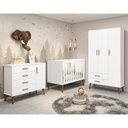Ver imagem 2 de Dormitório Infantil Isis Guarda Roupa 3 Portas, Cômoda 1 Porta e Berço Branco com Colchão D18 - Rell