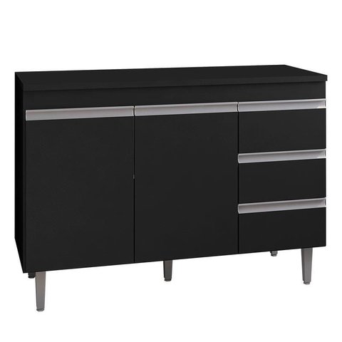 Balcão de Cozinha Andréia com Tampo 120 Cm Preto Fosco - Ajl