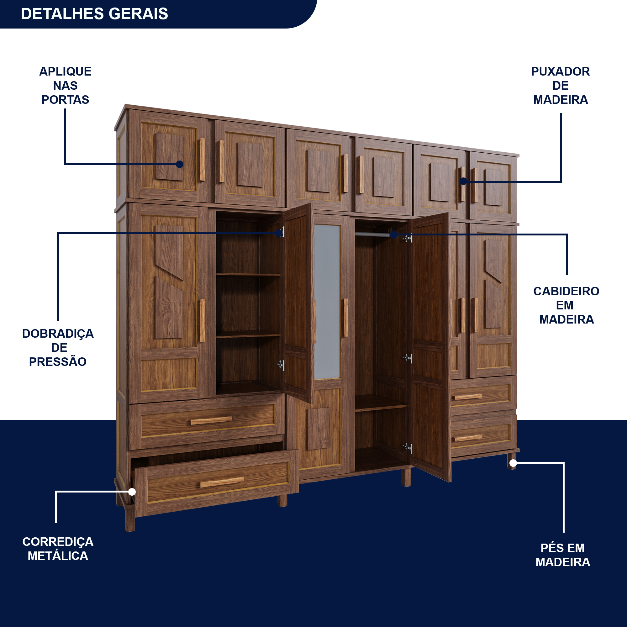Guarda-Roupa Casal com Espelho 12 Portas 4 Gavetas Rio Branco Premium Yescasa - 7