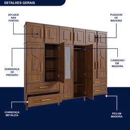 Guarda-Roupa Casal com Espelho 12 Portas 4 Gavetas Rio Branco Premium Yescasa - 7