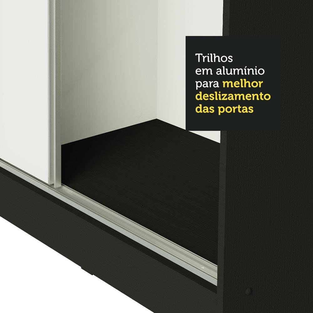 Guarda Roupa Casal 100% Mdf Madesa Zurique 3 Portas de Correr com Espelho - Preto/branco - 8