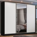 Ver imagem 1 de Guarda Roupa Casal 100% Mdf Madesa Zurique 3 Portas de Correr com Espelho - Preto/branco