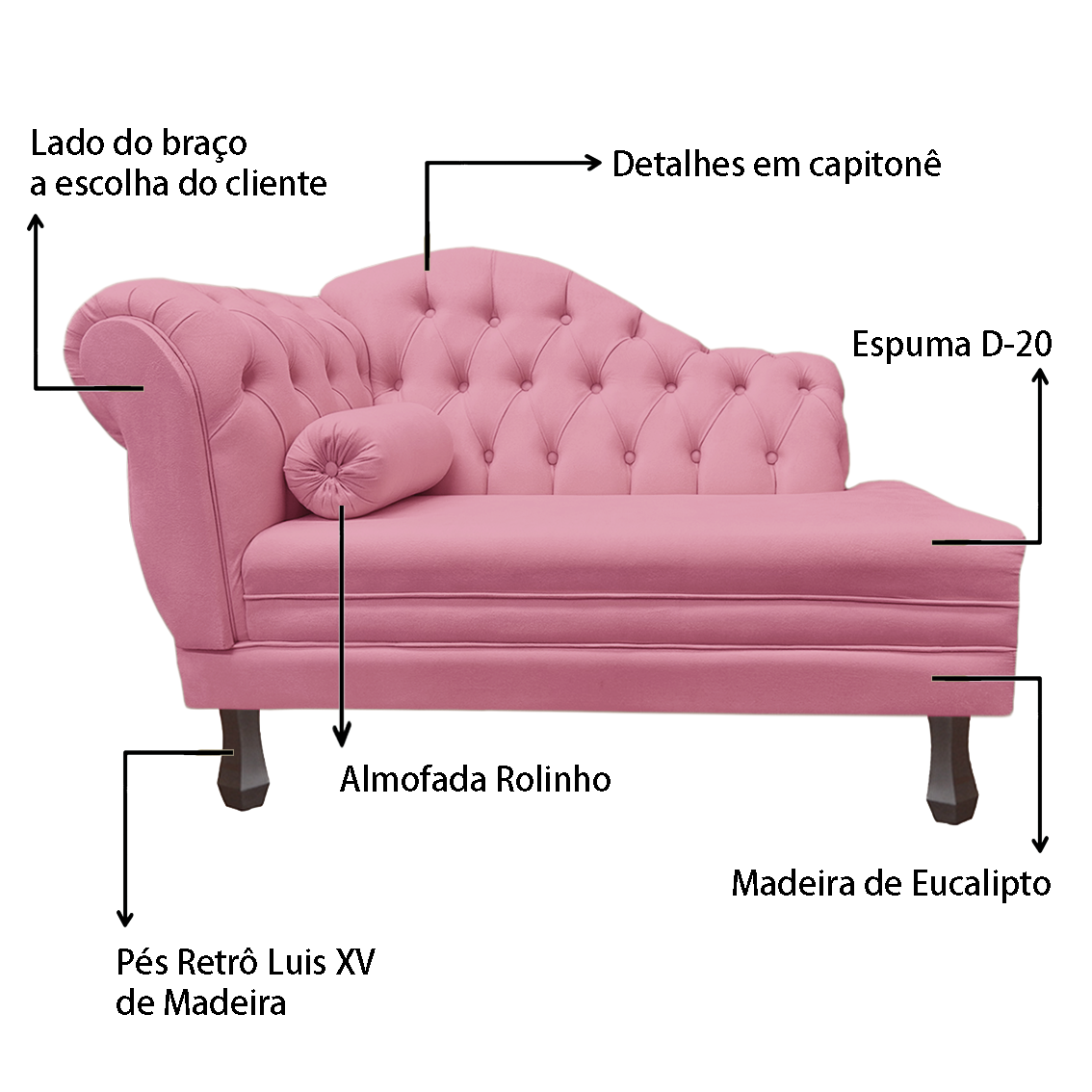 Recamier Sofá Direito Larissa 120cm Sala Suede Rosa Barbie - Incasa Decor - 6