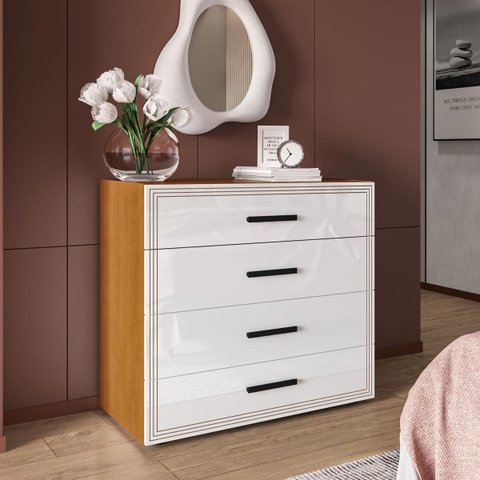 Cômoda Valência com 4 Gavetas 90x84cm Freijó/Branco 240832