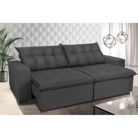 Sofá Retrátil e Reclinavel Oklahoma 3,02 Mts com Molas e Pillow no Assento Tecido Suede Cinza