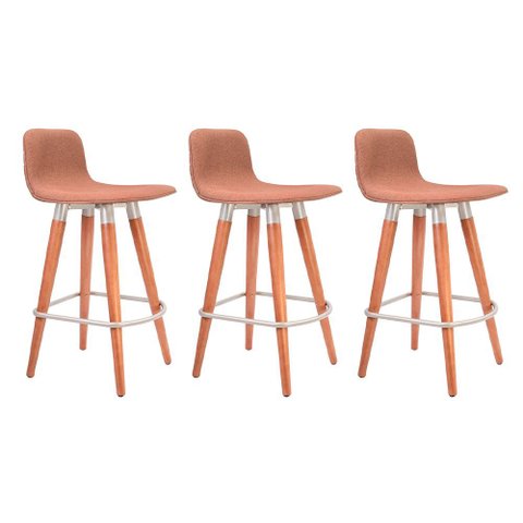Kit 3 Banquetas Baixas Linea Aço Champanhe para Cozinha Balcao Gourmet Design - Terracota Assento