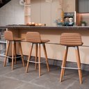 Ver imagem 2 de Kit 3 Banquetas Baixas Linea Aço Champanhe para Cozinha Balcao Gourmet Design - Terracota Assento