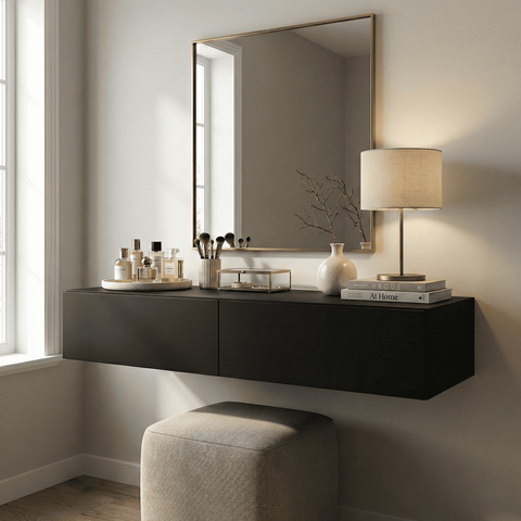 Aparador Eros 90cm Suspenso Penteadeira Flutuante com Gavetas Moderno Estilo Minimalista:preto