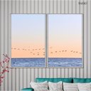 Ver imagem 2 de Kit 02 Quadros Decorativos - Lindos Passaros Mar Ceu Alaranjado Flnt061 - Vidro - 40x60cm