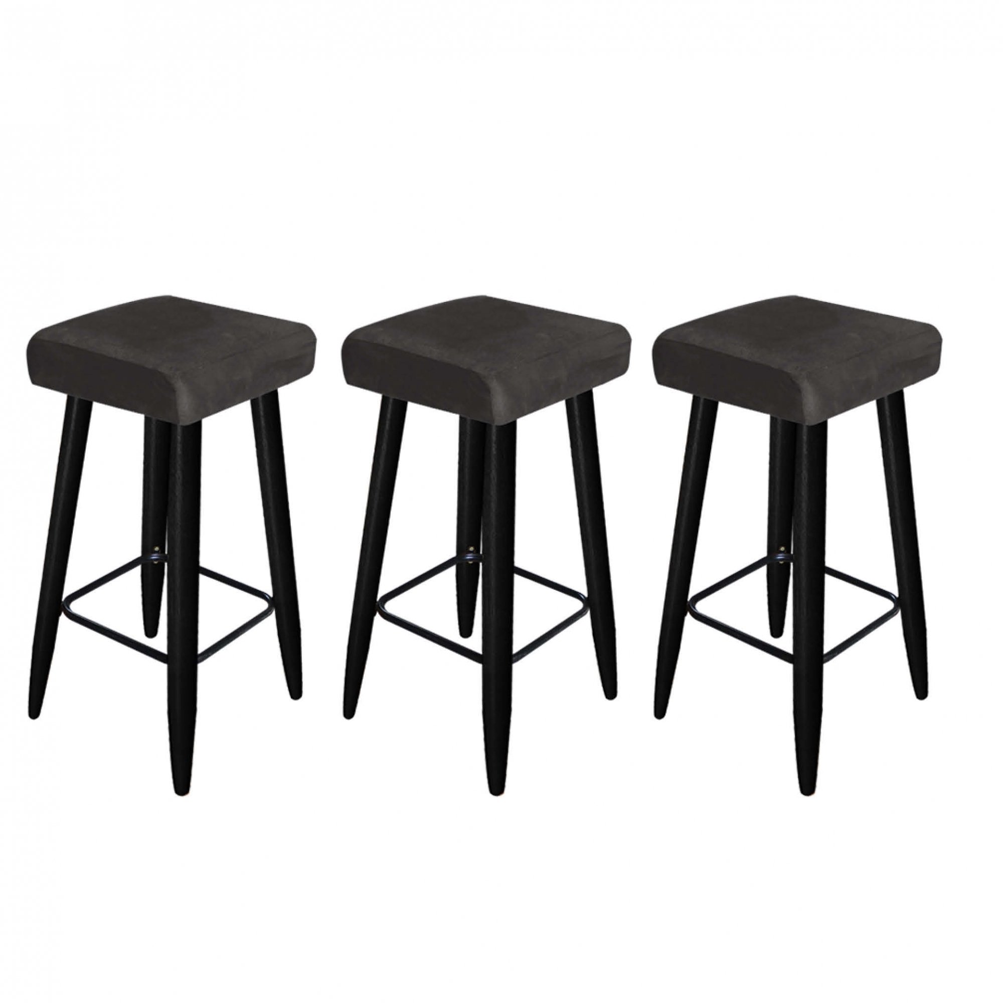 03 BANQUETA DECORATIVAS CHLOE SUEDE CINZA PÉS PALITO PRETO - 1