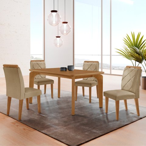Mesa de Jantar Liz 120cm Mdf Canto Copo e com 4 Cadeiras Melissa