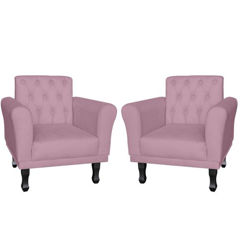 Kit 2 Poltronas Decorativa Classic Suede Rosê Pés Madeira Mz Decor