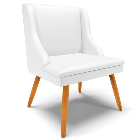 Cadeira Decorativa Sala de Jantar Pés Palito de Madeira Firenze PU Branco Fosco/Natural G19 - Gran B