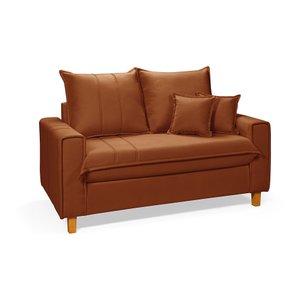 Sofa Living com Bau Multiuso 2 Lugares Suede Pes em Madeira: Terracota