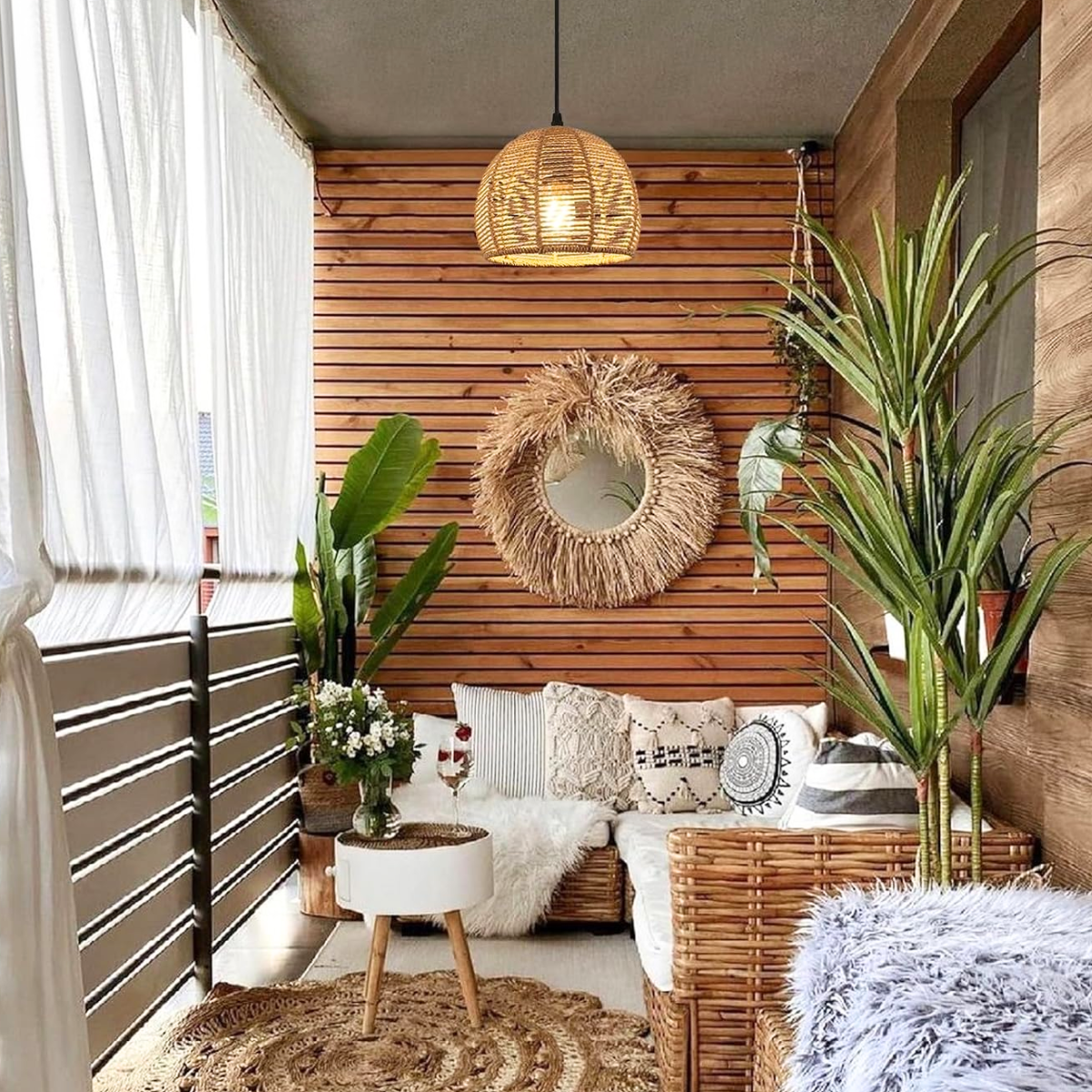 Ver imagem 7 de Luminária Pendente Globo 30cm Sisal Lustre Rústico Teto Kjdd-e-622-30cm