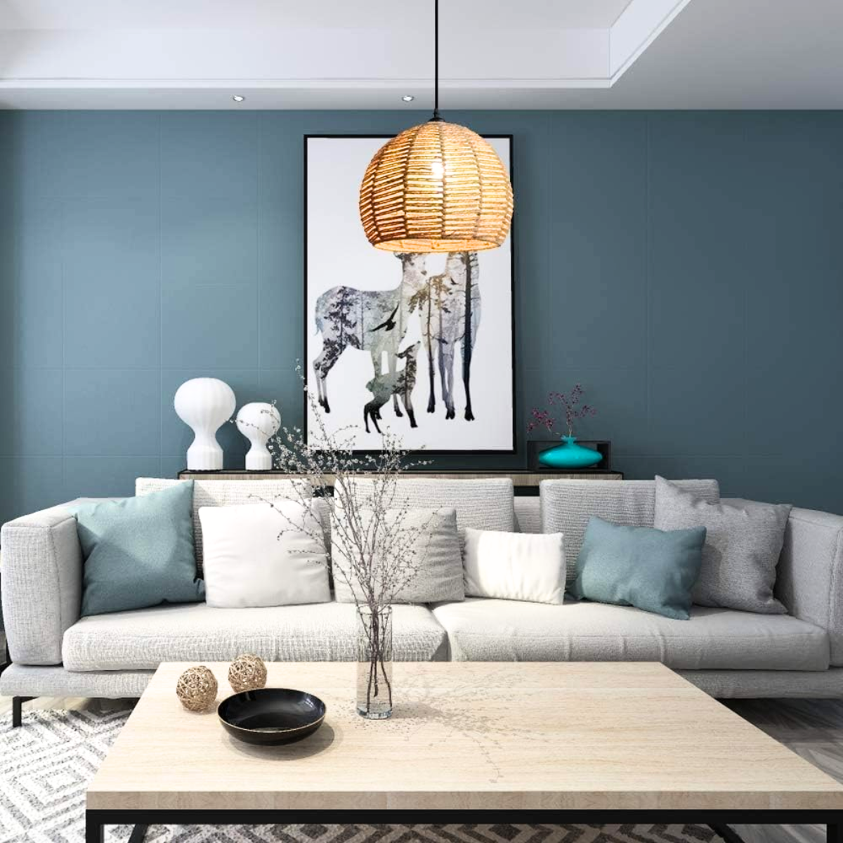 Ver imagem 3 de Luminária Pendente Globo 30cm Sisal Lustre Rústico Teto Kjdd-e-622-30cm