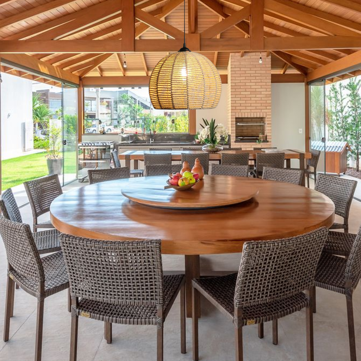 Ver mais imagens de Luminária Pendente Globo 30cm Sisal Lustre Rústico Teto Kjdd-e-622-30cm