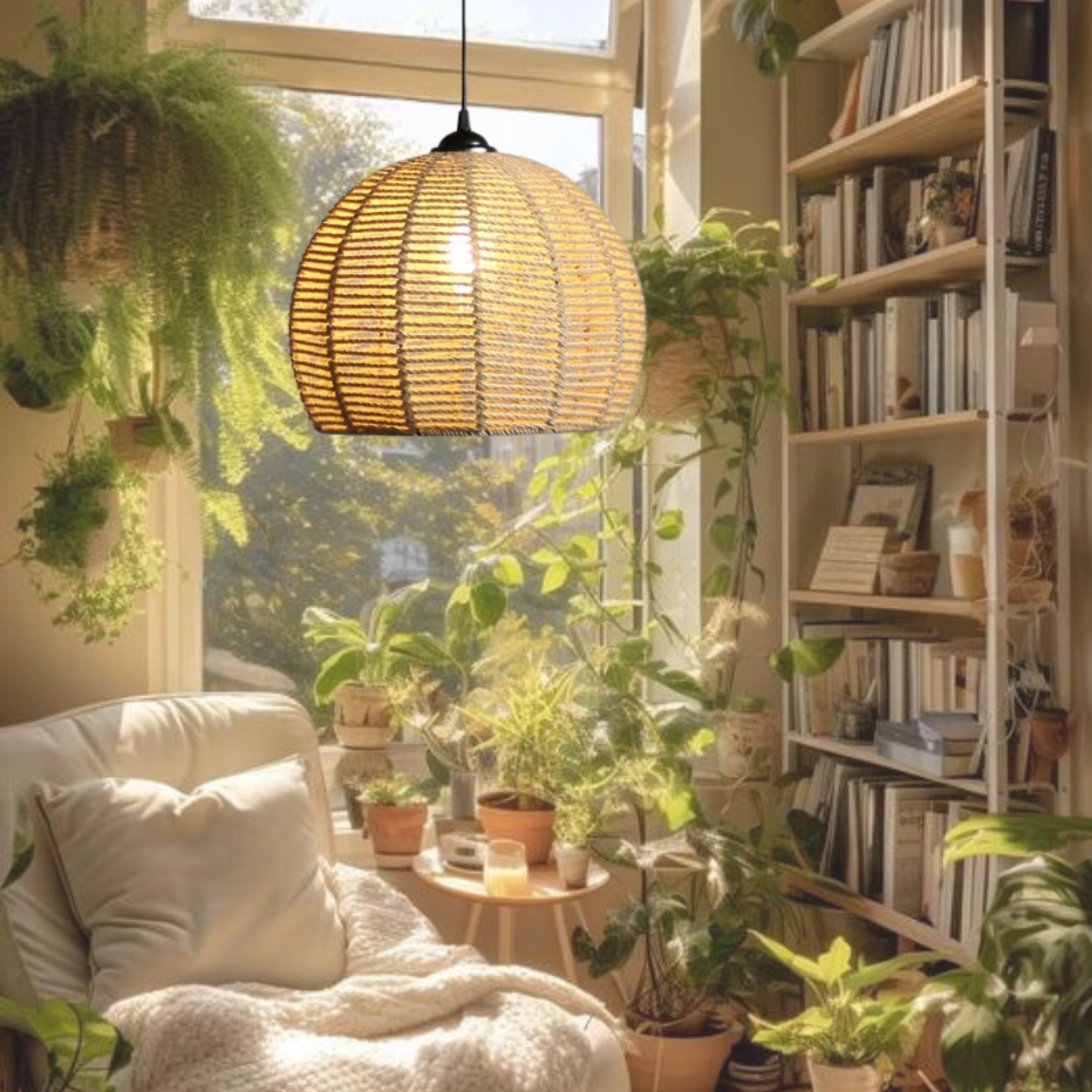 Ver imagem 6 de Luminária Pendente Globo 30cm Sisal Lustre Rústico Teto Kjdd-e-622-30cm