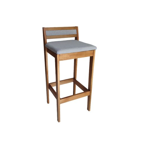 Banqueta Baixa 70cm para Bancada Assento Estofado em Linho Cecilia:mel com Linho Cinza