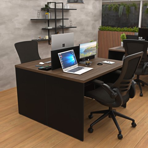 Estação de Trabalho Mesa Plataforma Escritório 1200x600 2 Lugares Netmobil - Nogal/preto