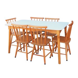 Jogo de Jantar Colonial Brisa Mesa 137x80 Cm + 06 Cadeiras Mel ( Tampo Branco )