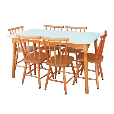 Jogo de Jantar Colonial Brisa Mesa 137x80 Cm + 06 Cadeiras Mel ( Tampo Branco )