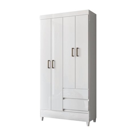 Guarda Roupa Solteiro Fit 4 Portas 2 Gavetas Branco com Pés - Santos Andirá
