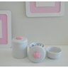 Kit Higiene Porcelana Bebê + Potes + Molhadeira - Coroa Rosa - 1