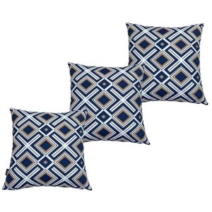 Kit 3 Capas de Almofada Impermeável Belize Zíper Invisível 45cmx45cm:Geométriza Azul