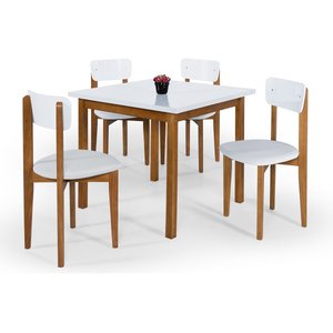 Kit Mesa De Jantar 90x90 Com 4 Cadeiras Cozinha Apartamento Elisa - Branco/Branco