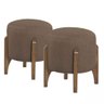 Kit 02 Puff Decorativos Redondos - Pés em Madeira - Escandinavo Cor Linho Marrom - 1