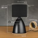 Ver imagem 3 de Kit 2 Luminárias de Mesa Abajur Bojudo Preto Alumínio com Cúpula Tecido Algodão