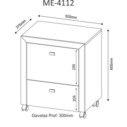 Gaveteiro 2 Gavetas com 1 Gaveta para Pasta Suspensa Me4112  - 4