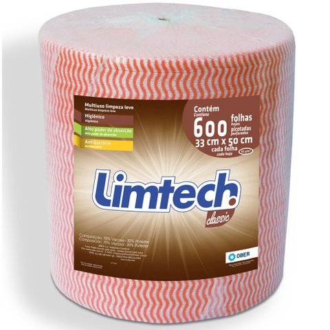 Pano Multiuso Limtech - 33cm X 300m - 600 Folhas - 45g/m² - Laranja