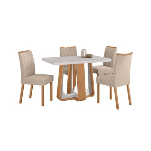 Conjunto Sala de Jantar Mesa Sintonia 120 Tampo Vidro Maxi Off com 4 Cadeiras Téssera - Lopas Amendo