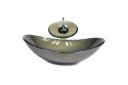 Ver imagem 1 de CUBA DE VIDRO OVAL 47CM OURO ENVELHECIDO + VALVULA + TORNEIRA CASCATA